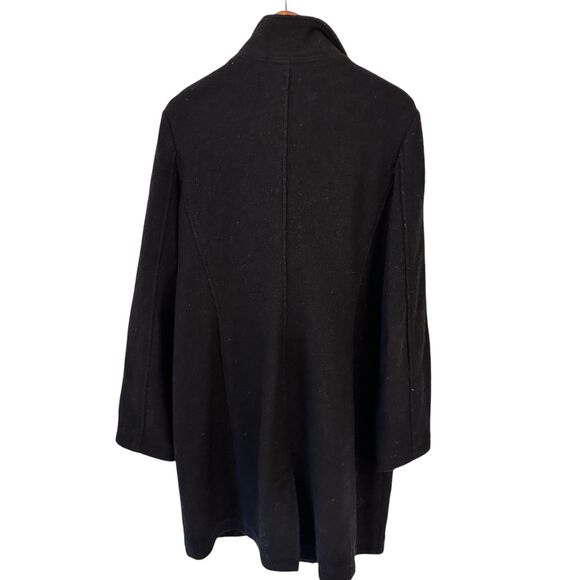 L.L. Bean Bellandi Italy Black 100% Wool Button Up Long Pea Coat Pockets Size XL - Picture 2 of 6